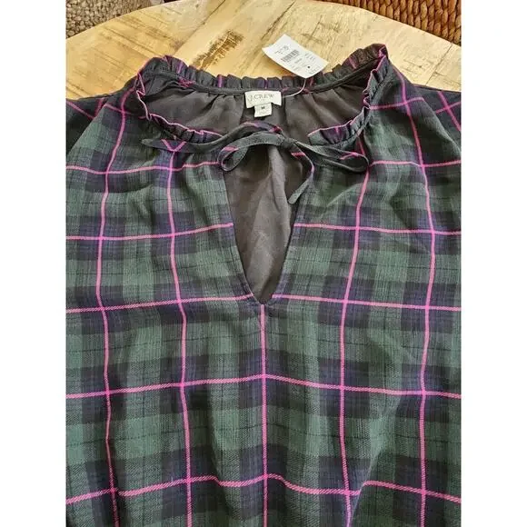 J. Crew Tartan Plaid Dress Ruffle Tie Collar Puff Sleeve Academia Preppy M NWT - Picture 12 of 14